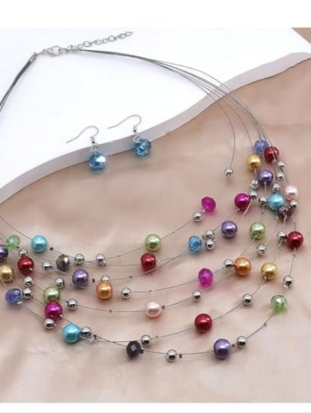 Necklace Earrings Silvery Jewelry Beaded Necklaces Beaded Earrings Vacay Jewelry